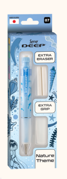 SERVE Deep Doğa Temalı 0.7 mm Versatil Kalem, Yedek Grip ve Silgi Seti, Doğal Gökmavisi