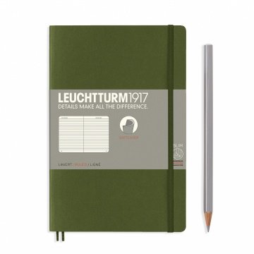Leuchtturm1917 Not Defteri Çanta Boy (B6+), Yumuşak Kapak, 123 Numaralandırılmış Sayfa, Asker Yeşili - Çizgili