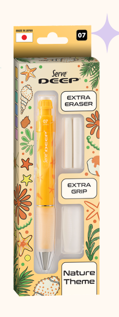 SERVE Deep Doğa Temalı 0.7 mm Versatil Kalem, Yedek Grip ve Silgi Seti, Doğal Hardal Sarı