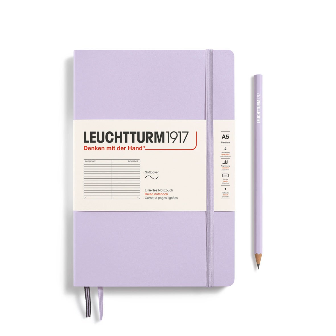 Leuchtturm1917 Not Defteri Orta Boy (A5), Yumuşak Kapak, 121 Numaralandırılmış Sayfa, Leylak - Çizgili