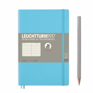 Leuchtturm1917 Not Defteri Çanta Boy (B6+), Yumuşak Kapak, 123 Numaralandırılmış Sayfa, Buz Mavi - Çizgili