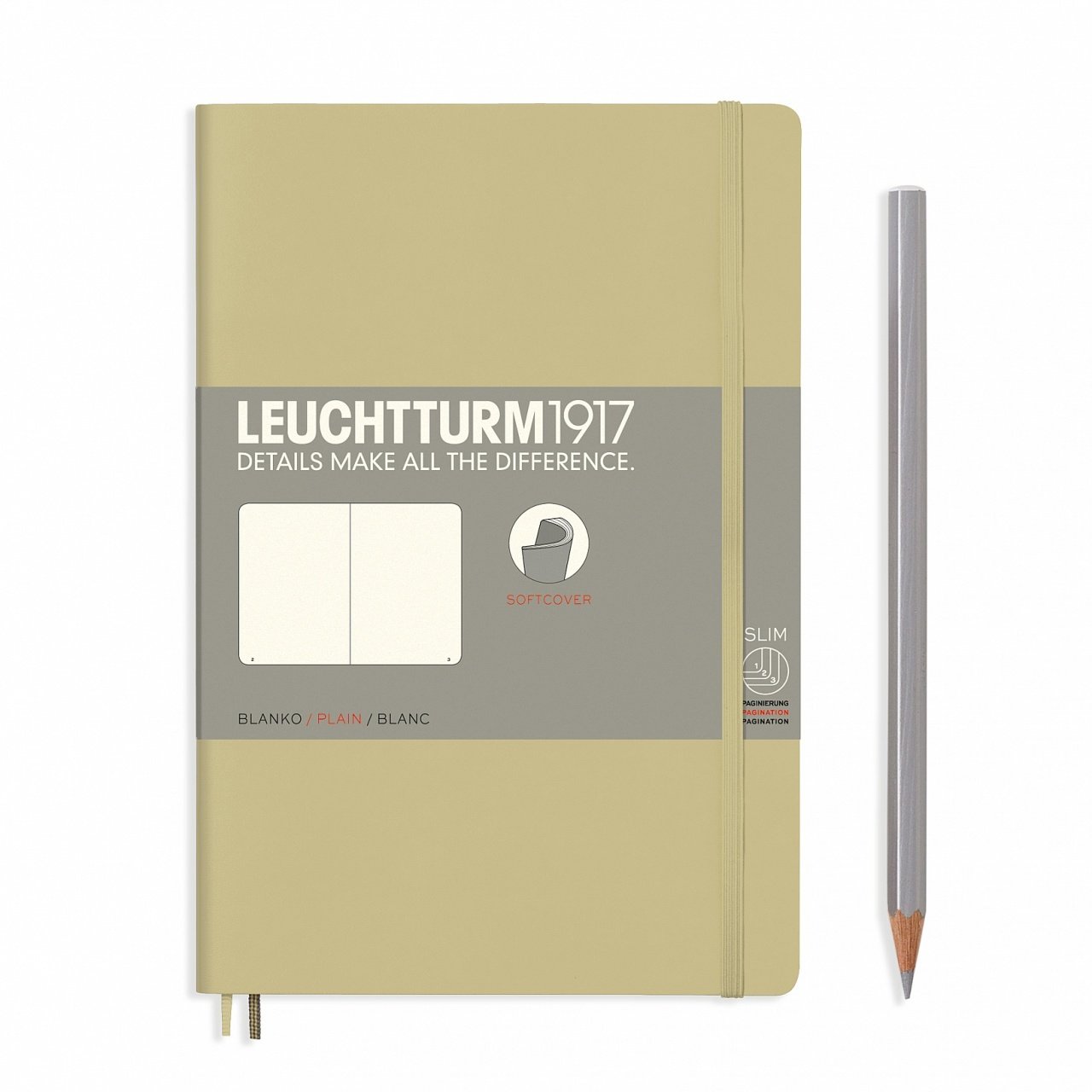Leuchtturm1917 Not Defteri Çanta Boy (B6+), Yumuşak Kapak, 123 Numaralandırılmış Sayfa, Kum Gri - Düz