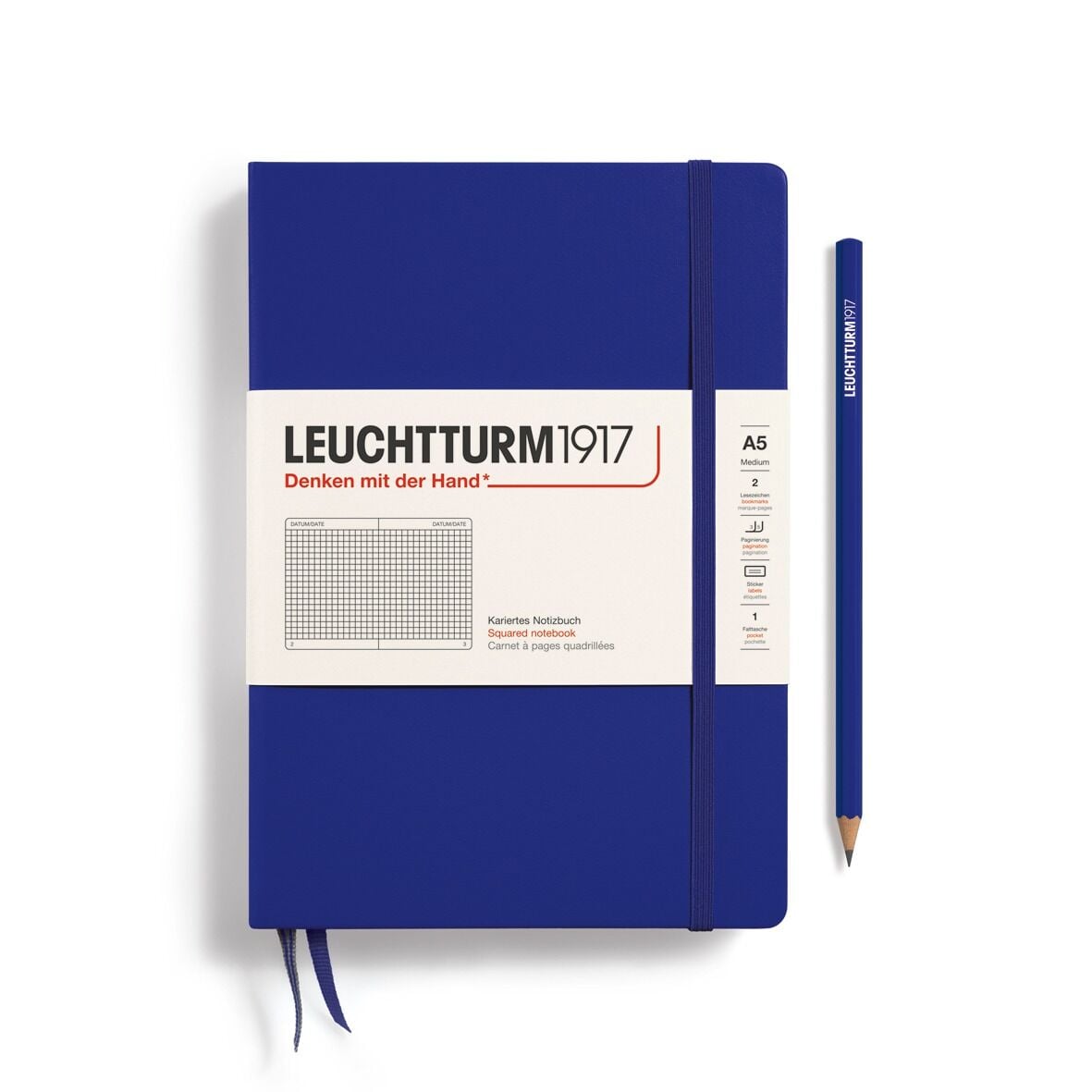 Leuchtturm1917 Not Defteri Orta Boy (A5), Sert Kapak, 251 Numaralandırılmış Sayfa, Mürekkep (INK) - Kareli