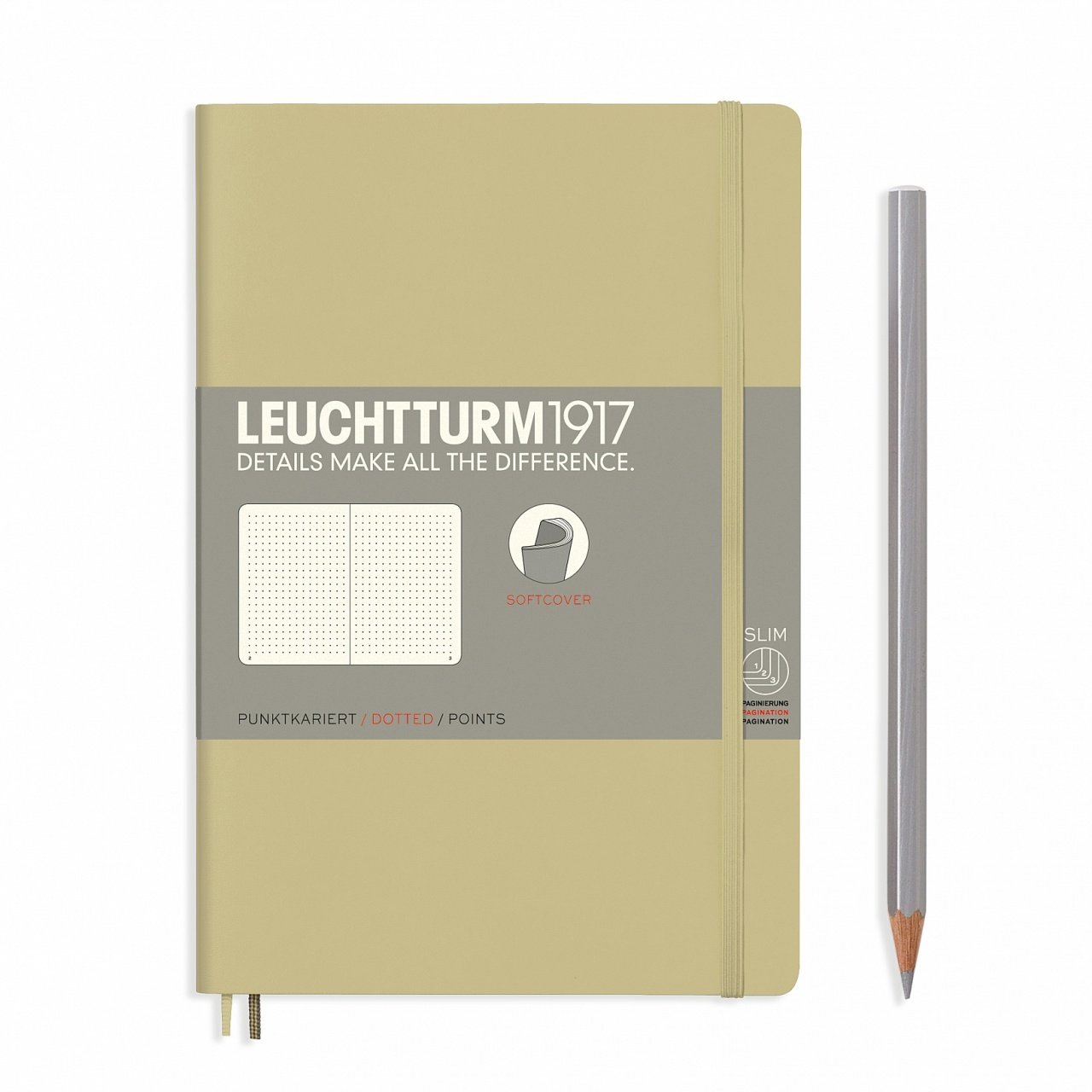 Leuchtturm1917 Not Defteri Çanta Boy (B6+), Yumuşak Kapak, 123 Numaralandırılmış Sayfa, Kum Gri - Noktalı