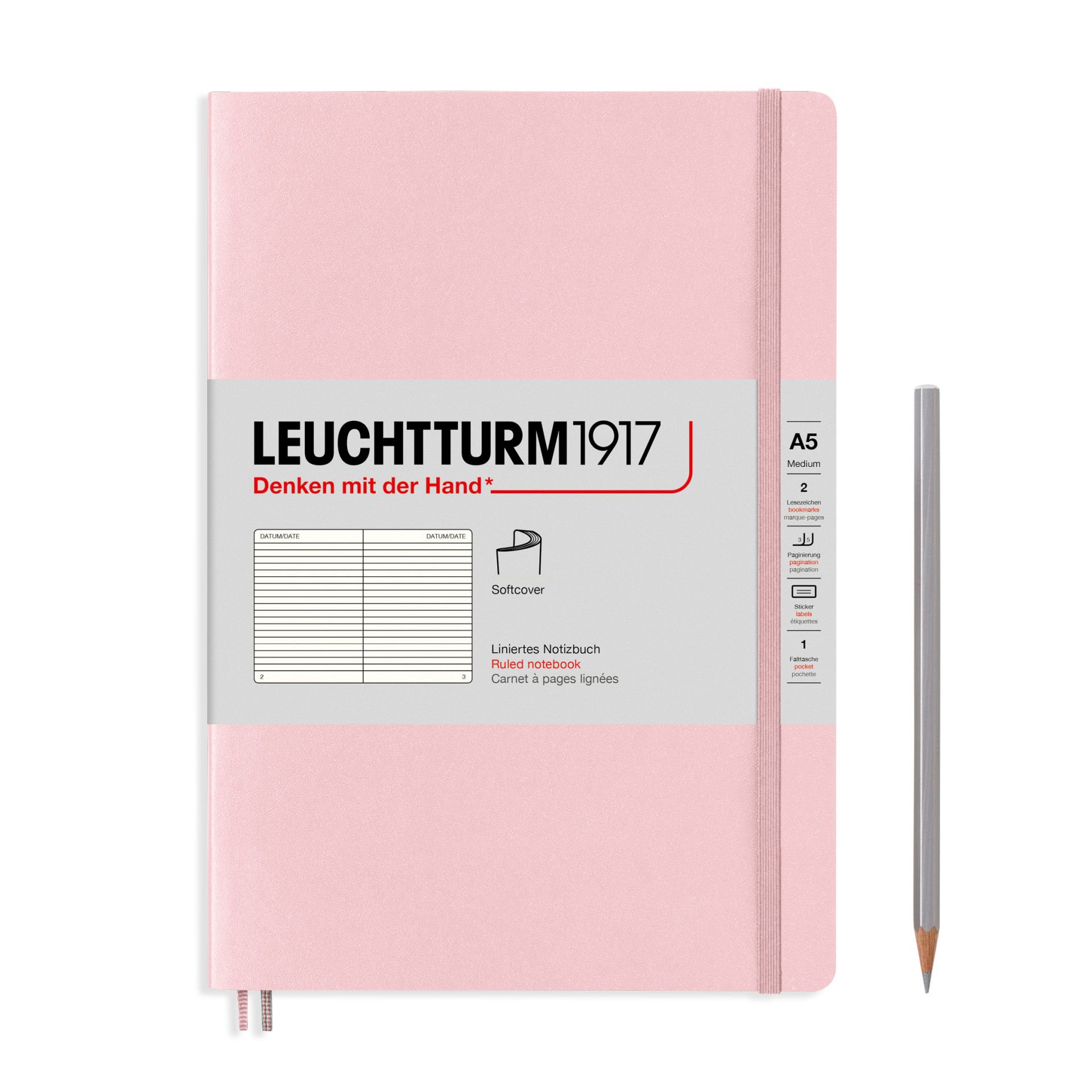Leuchtturm1917 Not Defteri Orta Boy (A5), Yumuşak Kapak, 121 Numaralandırılmış Sayfa, Pudra - Çizgili