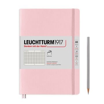 Leuchtturm1917 Not Defteri Orta Boy (A5), Yumuşak Kapak, 121 Numaralandırılmış Sayfa, Pudra - Kareli
