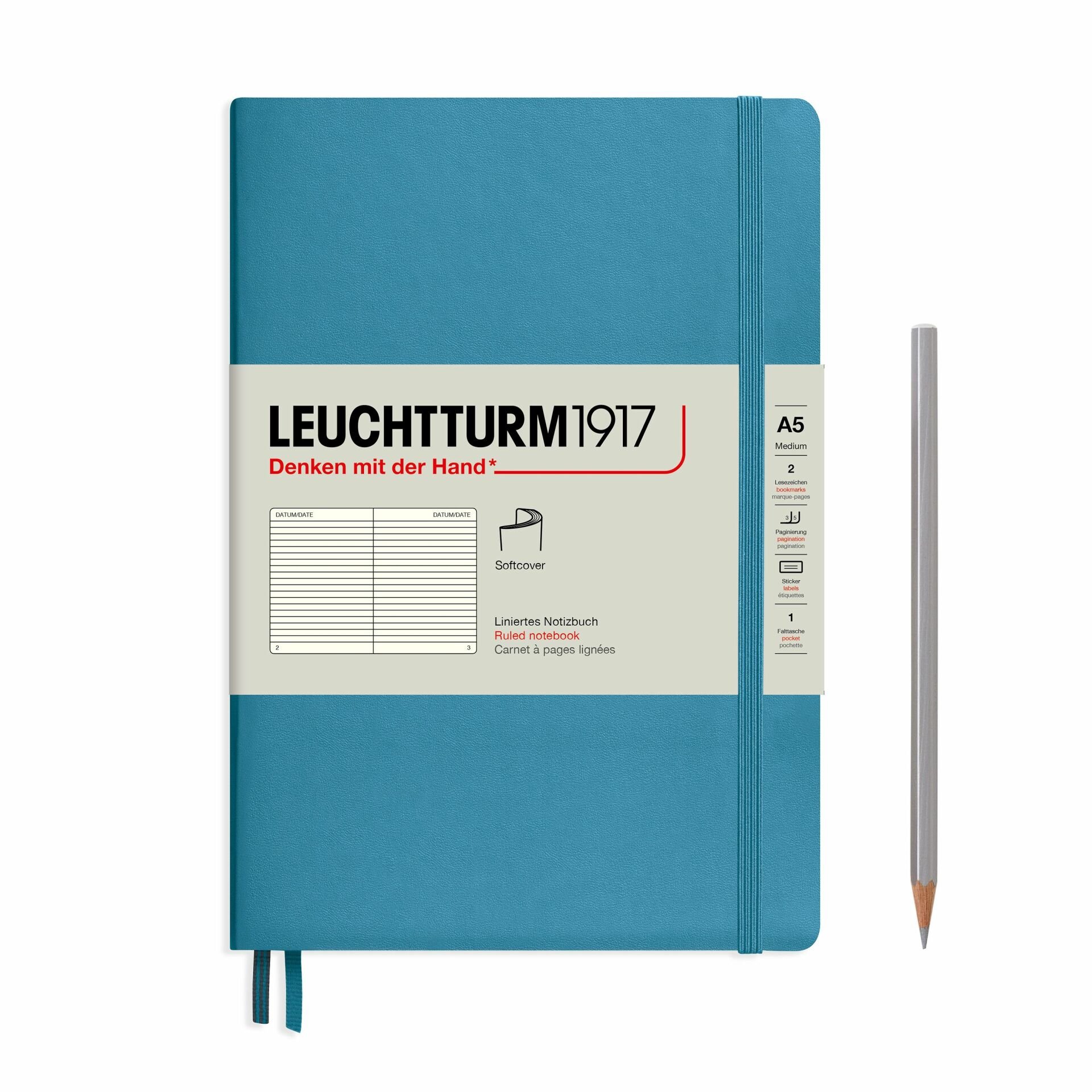 Leuchtturm1917 Not Defteri Orta Boy (A5), Yumuşak Kapak, 121 Numaralandırılmış Sayfa, Kuzey Mavi - Çizgili