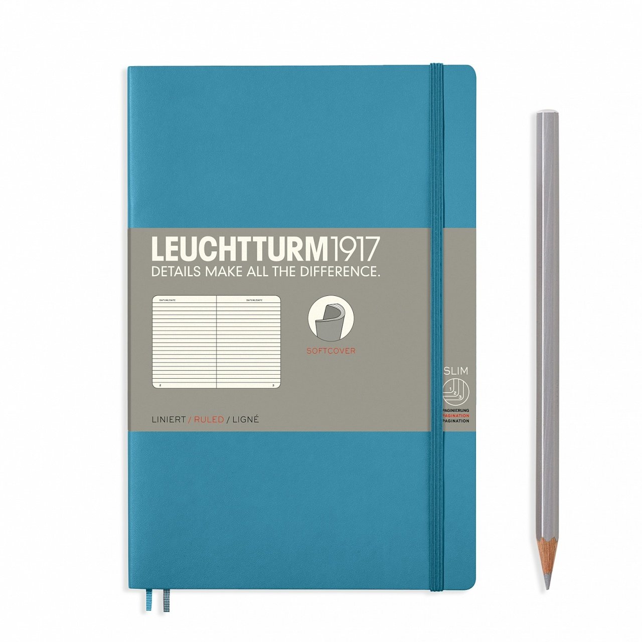 Leuchtturm1917 Not Defteri Çanta Boy (B6+), Yumuşak Kapak, 123 Numaralandırılmış Sayfa, Kuzey Mavi - Çizgili