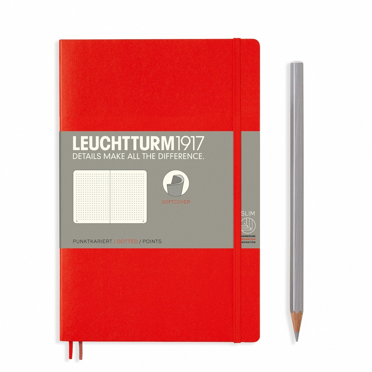 Leuchtturm1917 Not Defteri Çanta Boy (B6+), Yumuşak Kapak, 123 Numaralandırılmış Sayfa, Kırmızı - Noktalı