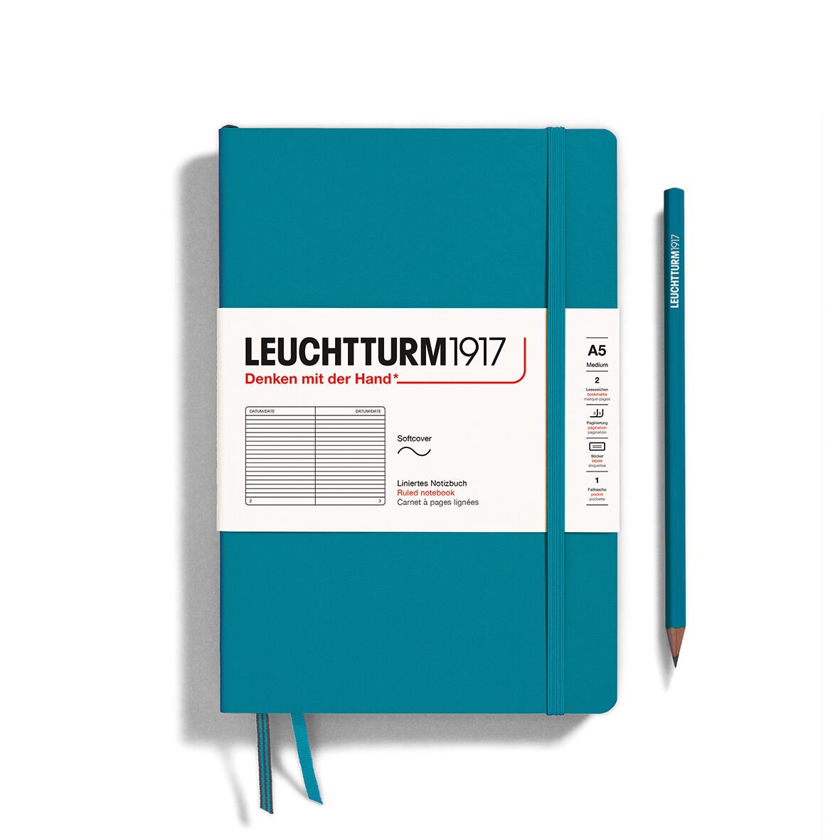 Leuchtturm1917 Not Defteri Orta Boy (A5), Yumuşak Kapak, 121 Numaralandırılmış Sayfa, Okyanus Mavi - Çizgili