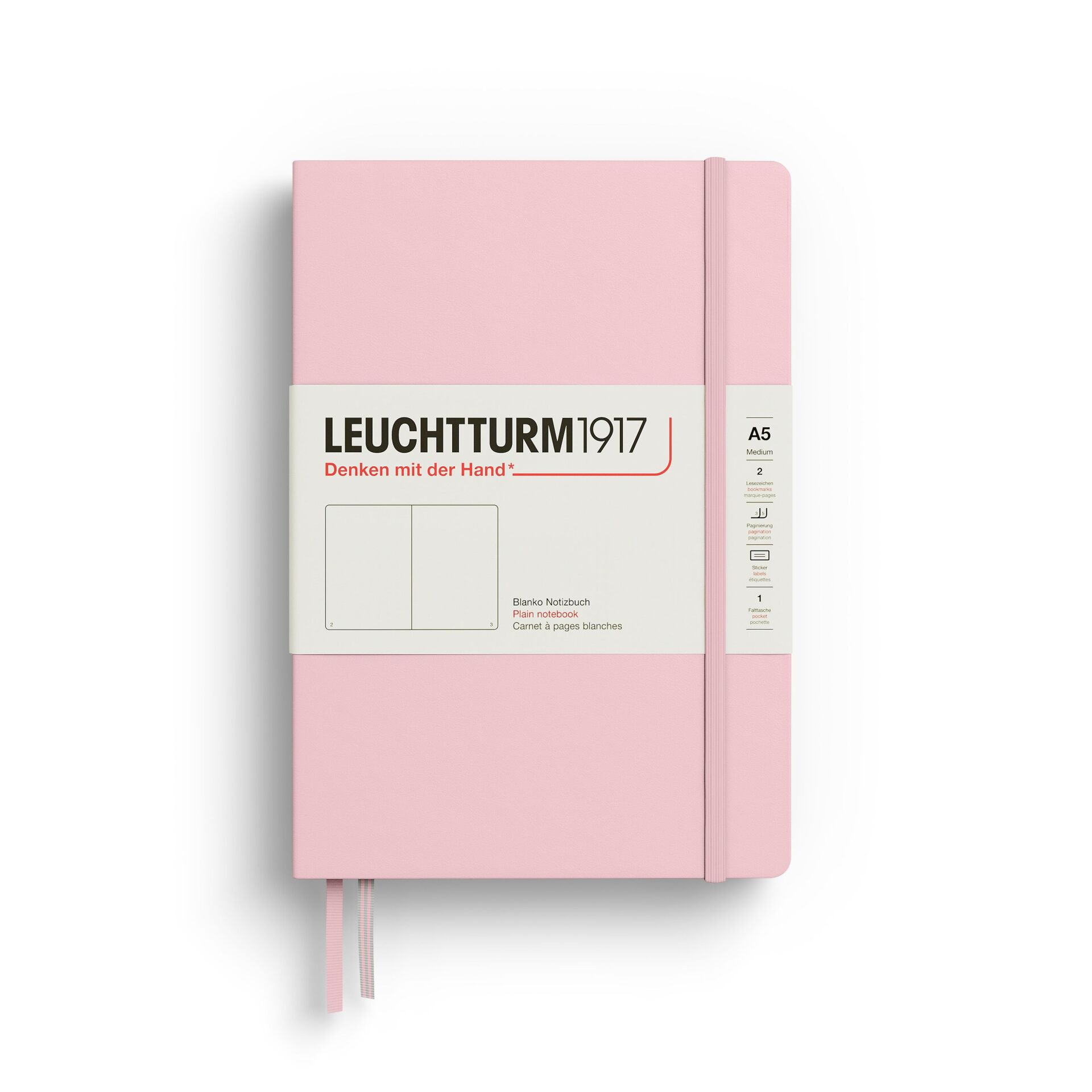 Leuchtturm1917 Not Defteri Orta Boy (A5), Sert Kapak, 251 Numaralandırılmış Sayfa, Pudra - Düz