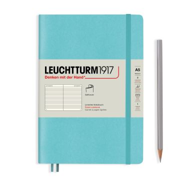 Leuchtturm1917 Not Defteri Orta Boy (A5), Yumuşak Kapak, 121 Numaralandırılmış Sayfa, Akuamarin - Çizgili