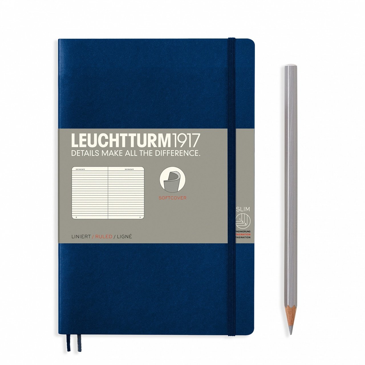 Leuchtturm1917 Not Defteri Çanta Boy (B6+), Yumuşak Kapak, 123 Numaralandırılmış Sayfa, Lacivert - Çizgili