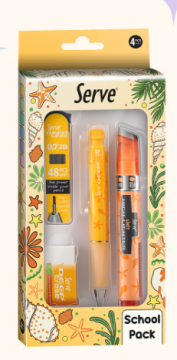 SERVE Deep Doğa Temalı 0.7 mm Kalem Silgi Uç ve Likit Fosforlu Kalem 4'lü Kırtasiye Seti, Hardal Sarı