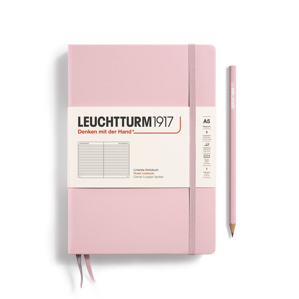 Leuchtturm1917 Not Defteri Orta Boy (A5), Sert Kapak, 251 Numaralandırılmış Sayfa, Pudra - Çizgili