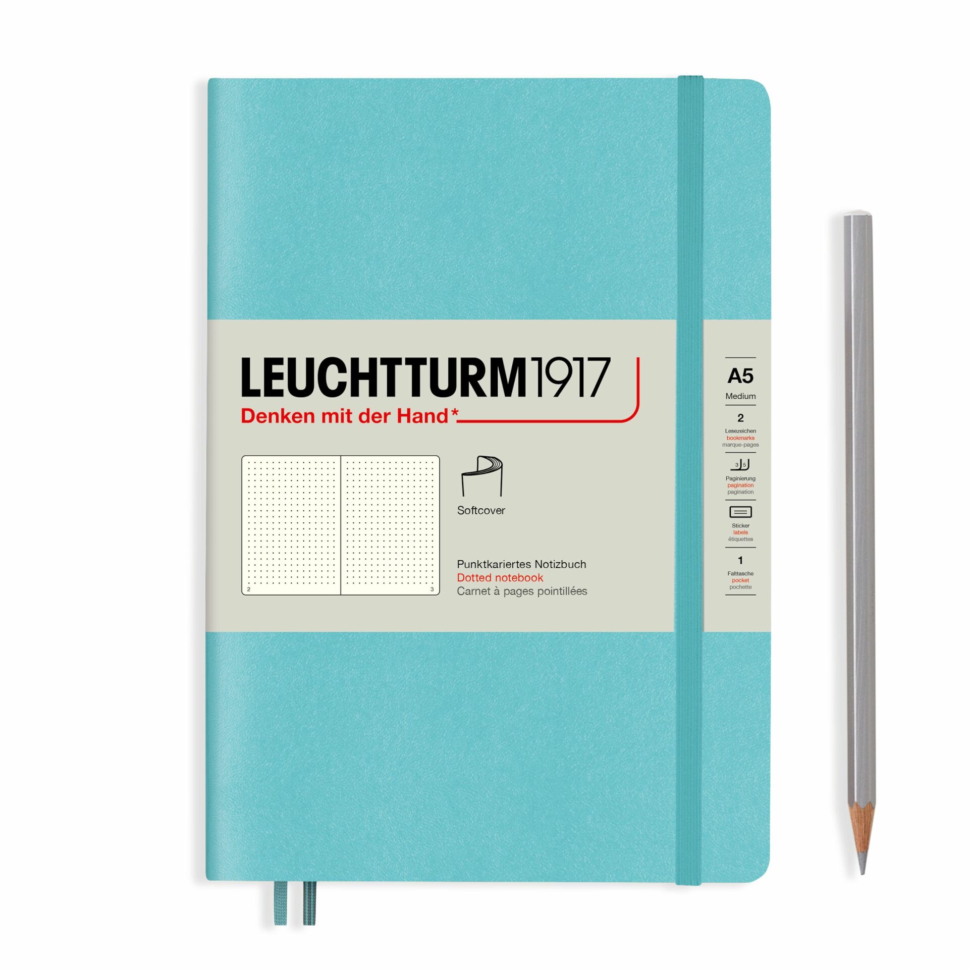 Leuchtturm1917 Not Defteri Orta Boy (A5), Yumuşak Kapak, 121 Numaralandırılmış Sayfa, Akuamarin - Noktalı