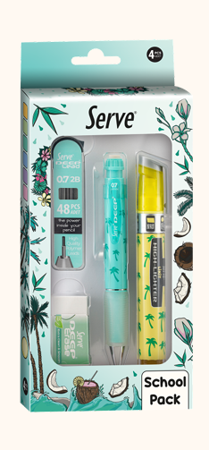 SERVE Deep Doğa Temalı 0.7 mm Kalem Silgi Uç ve Likit Fosforlu Kalem 4'lü Kırtasiye Seti, Nane Yeşil