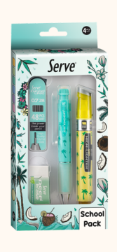 SERVE Deep Doğa Temalı 0.7 mm Kalem Silgi Uç ve Likit Fosforlu Kalem 4'lü Kırtasiye Seti, Nane Yeşil