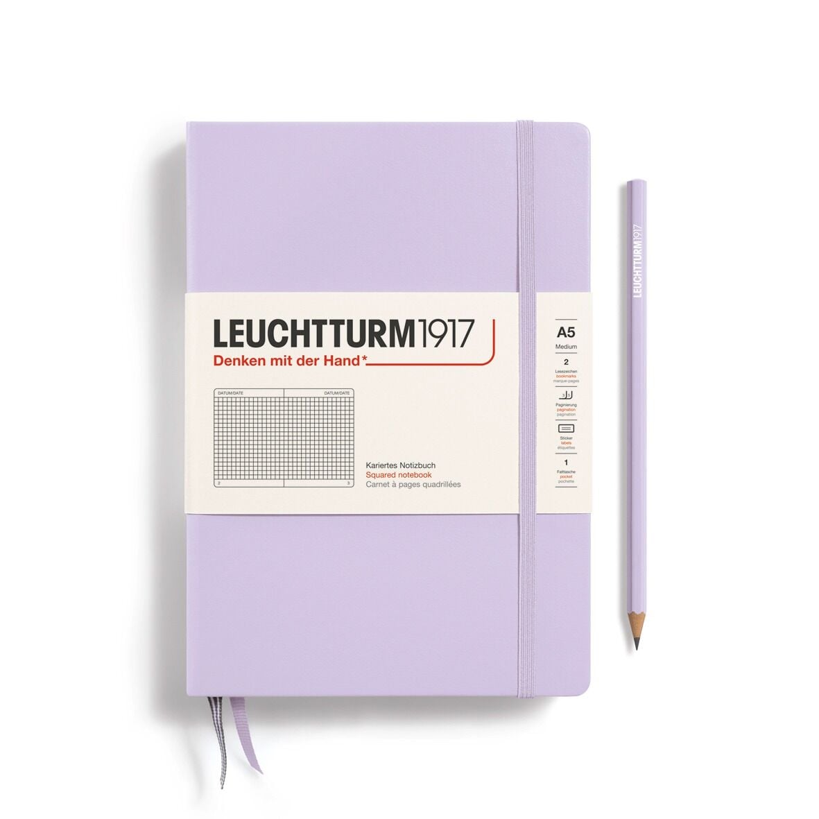 Leuchtturm1917 Not Defteri Orta Boy (A5), Sert Kapak, 251 Numaralandırılmış Sayfa, Leylak - Kareli