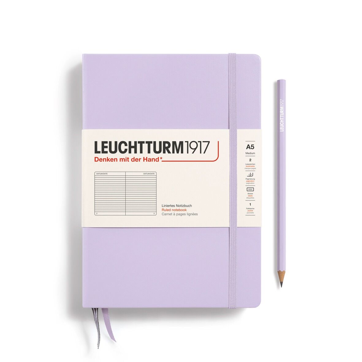 Leuchtturm1917 Not Defteri Orta Boy (A5), Sert Kapak, 251 Numaralandırılmış Sayfa, Leylak - Çizgili