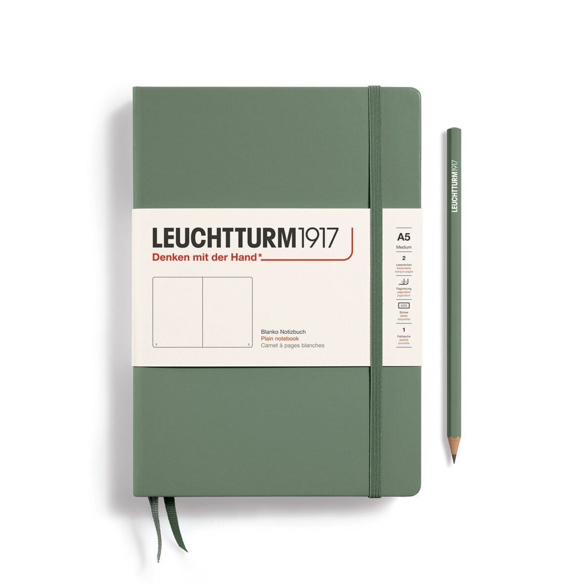 Leuchtturm1917 Not Defteri Orta Boy (A5), Sert Kapak, 251 Numaralandırılmış Sayfa, Zeytin Yeşili - Düz