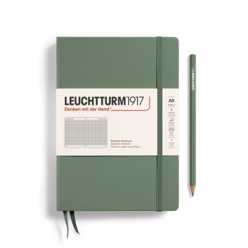 Leuchtturm1917 Not Defteri Orta Boy (A5), Sert Kapak, 251 Numaralandırılmış Sayfa, Zeytin Yeşili - Kareli