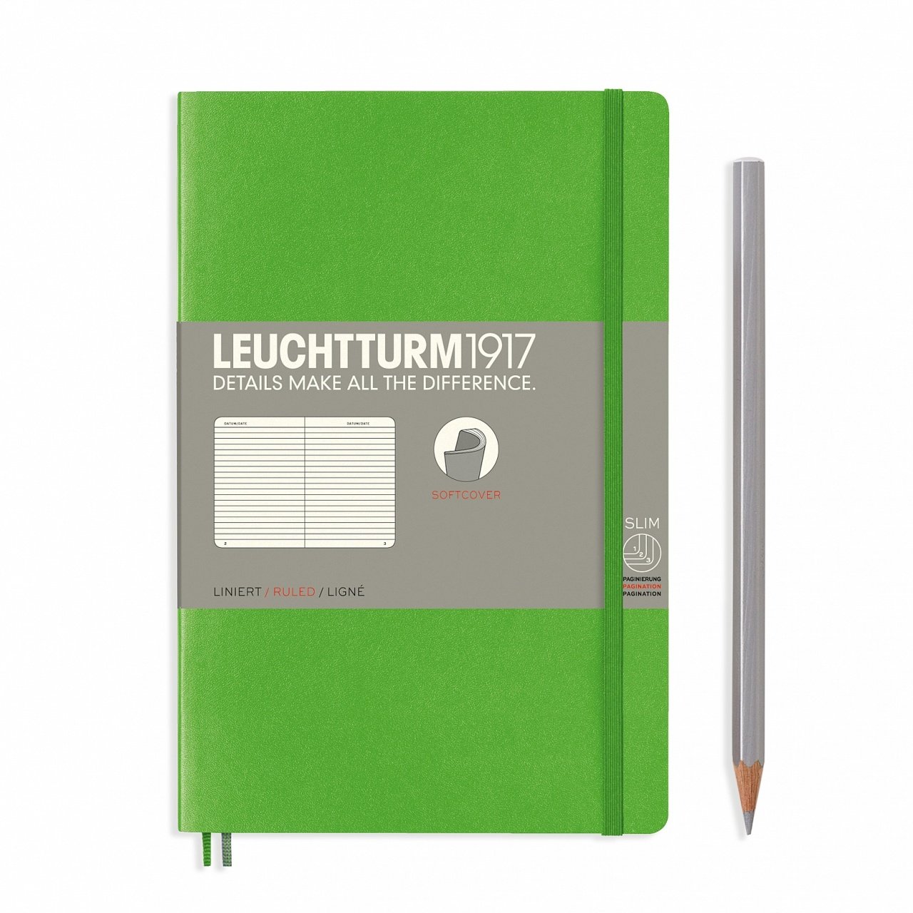 Leuchtturm1917 Not Defteri Çanta Boy (B6+), Yumuşak Kapak, 123 Numaralandırılmış Sayfa, Taze Yeşil - Çizgili