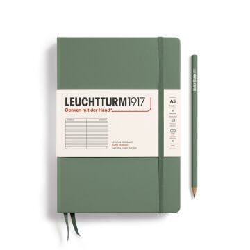 Leuchtturm1917 Not Defteri Orta Boy (A5), Sert Kapak, 251 Numaralandırılmış Sayfa, Zeytin Yeşili - Çizgili