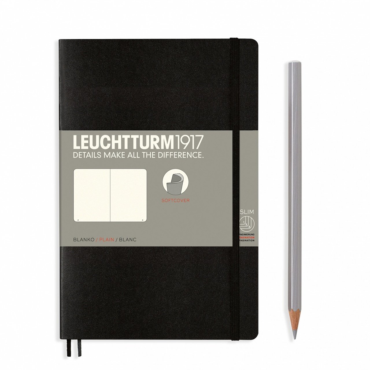 Leuchtturm1917 Not Defteri Çanta Boy (B6+), Yumuşak Kapak, 123 Numaralandırılmış Sayfa, Siyah - Düz