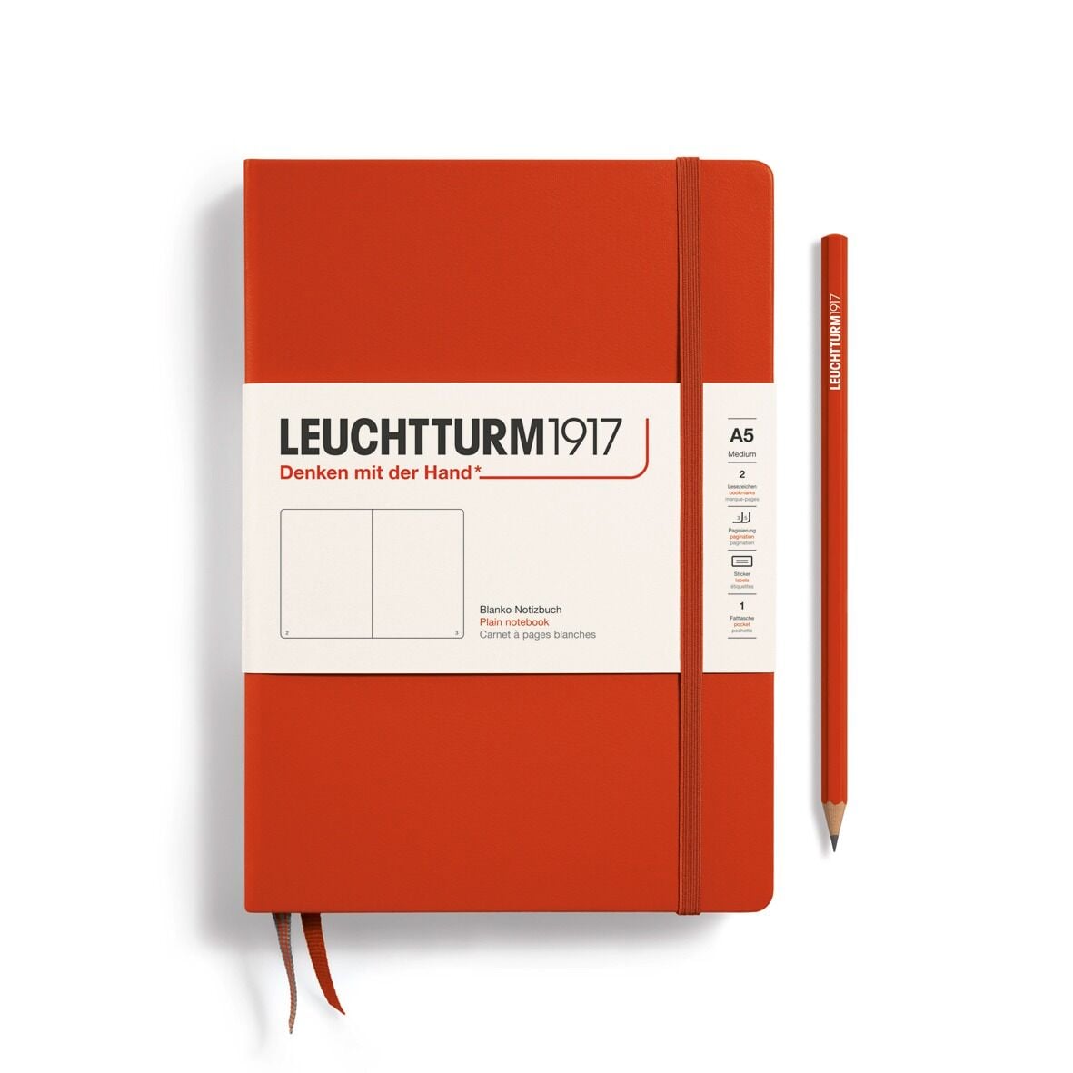 Leuchtturm1917 Not Defteri Orta Boy (A5), Sert Kapak, 251 Numaralandırılmış Sayfa, Tilki Kırmızısı - Düz