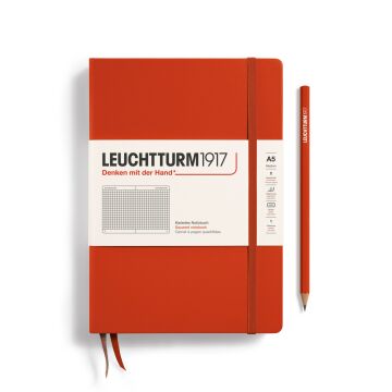 Leuchtturm1917 Not Defteri Orta Boy (A5), Sert Kapak, 251 Numaralandırılmış Sayfa, Tilki Kırmızısı - Kareli