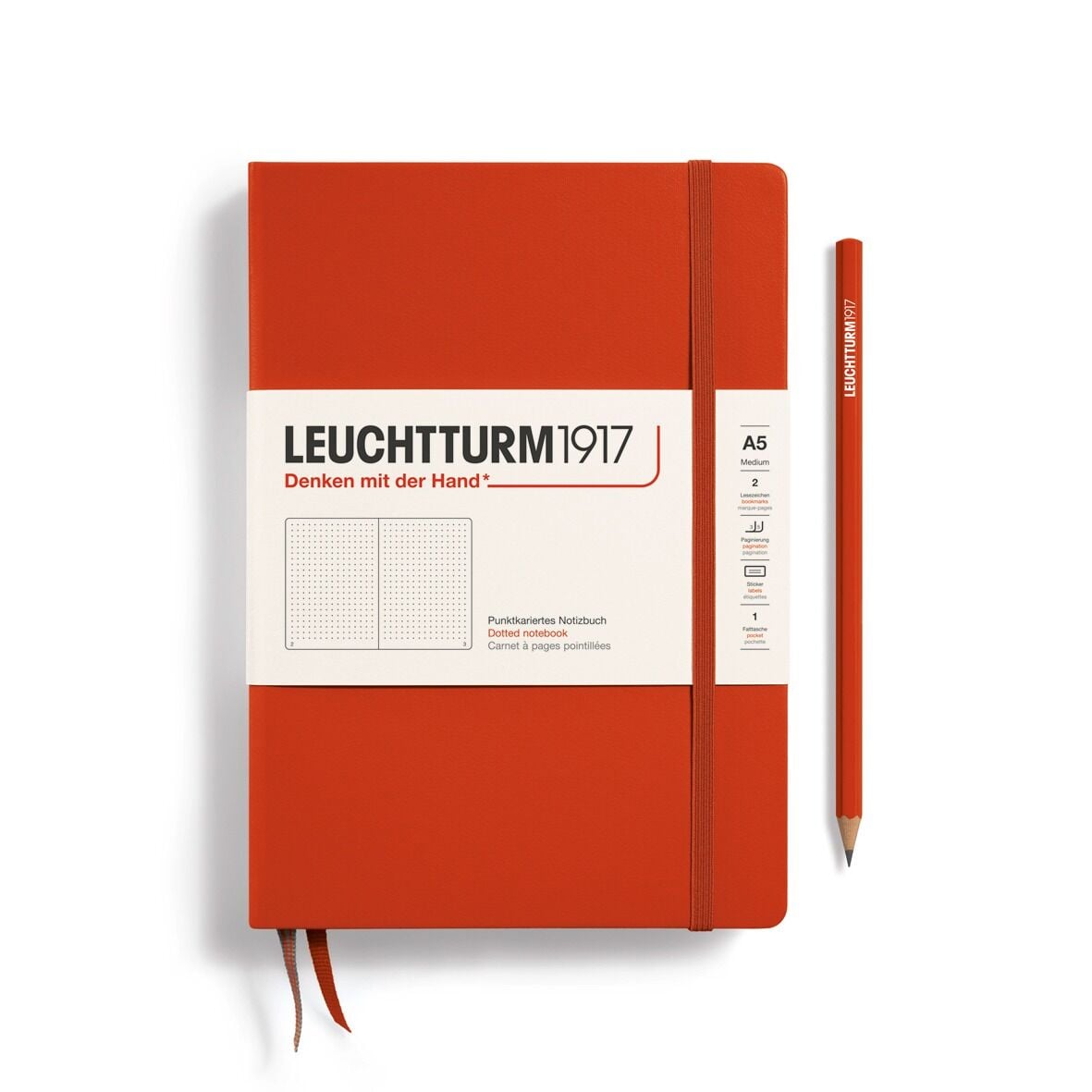 Leuchtturm1917 Not Defteri Orta Boy (A5), Sert Kapak, 251 Numaralandırılmış Sayfa, Tilki Kırmızısı - Noktalı