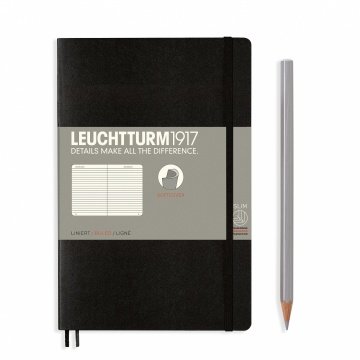 Leuchtturm1917 Not Defteri Çanta Boy (B6+), Yumuşak Kapak, 123 Numaralandırılmış Sayfa, Siyah - Çizgili