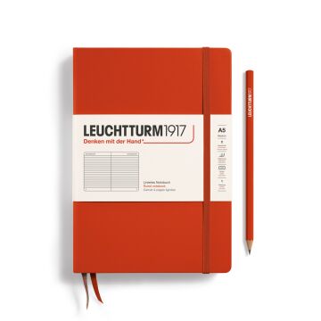 Leuchtturm1917 Not Defteri Orta Boy (A5), Sert Kapak, 251 Numaralandırılmış Sayfa, Tilki Kırmızısı - Çizgili