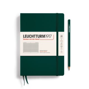 Leuchtturm1917 Not Defteri Orta Boy (A5), Sert Kapak, 251 Numaralandırılmış Sayfa, Orman Yeşili - Kareli
