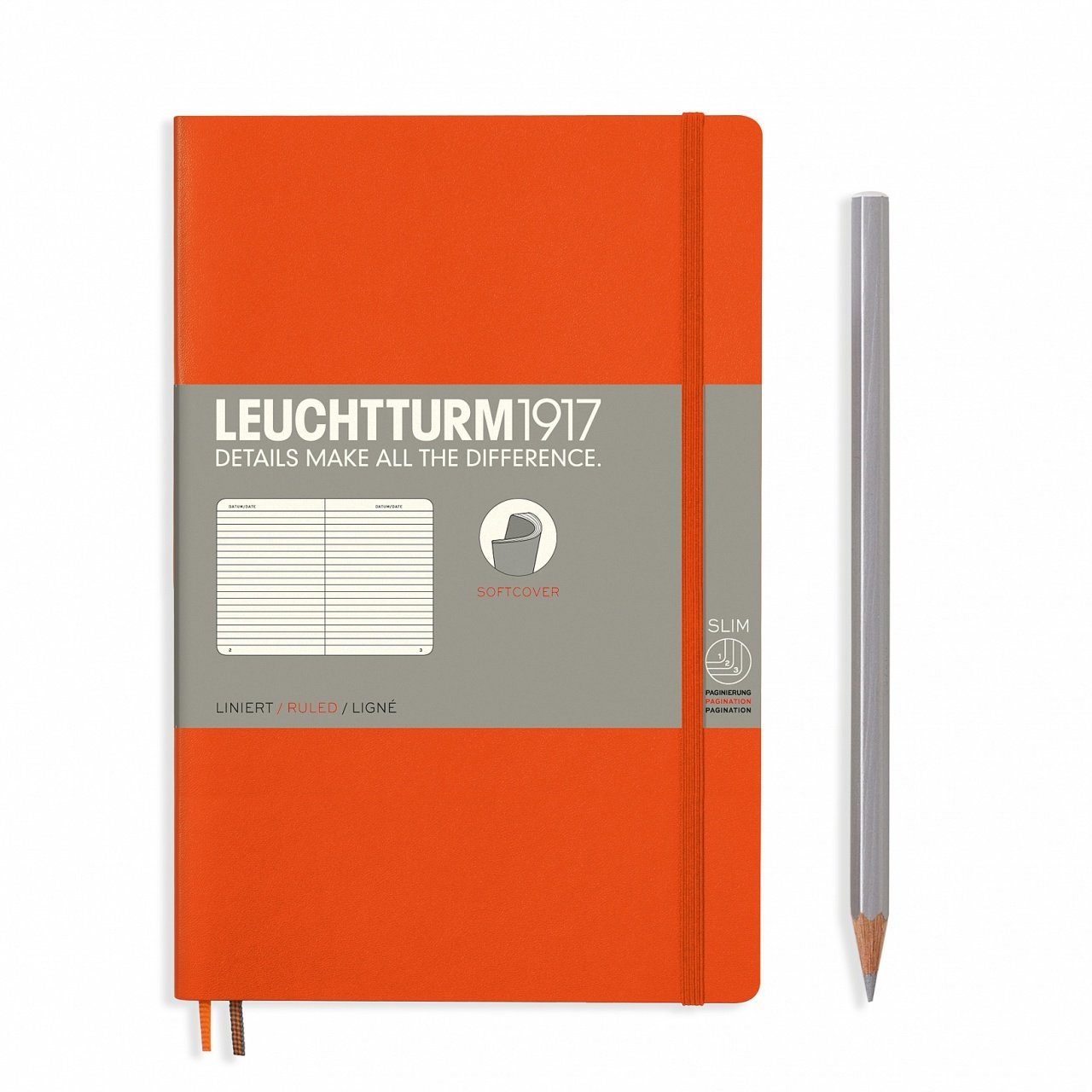 Leuchtturm1917 Not Defteri Çanta Boy (B6+), Yumuşak Kapak, 123 Numaralandırılmış Sayfa, Turuncu - Çizgili