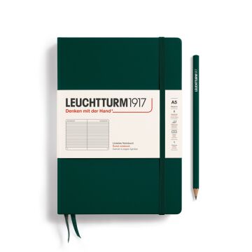 Leuchtturm1917 Not Defteri Orta Boy (A5), Sert Kapak, 251 Numaralandırılmış Sayfa, Orman Yeşili - Çizgili