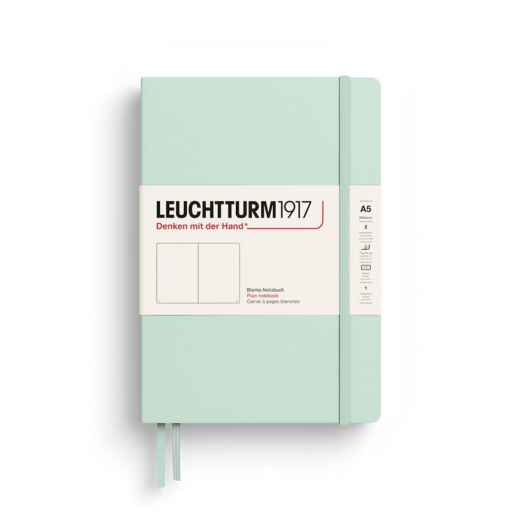 Leuchtturm1917 Not Defteri Orta Boy (A5), Sert Kapak, 251 Numaralandırılmış Sayfa, Nane Yeşili - Düz