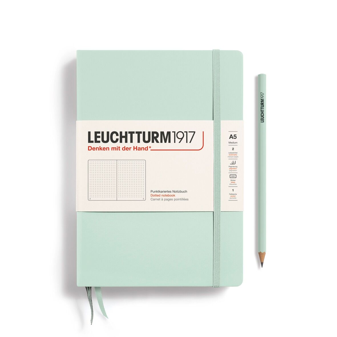 Leuchtturm1917 Not Defteri Orta Boy (A5), Sert Kapak, 251 Numaralandırılmış Sayfa, Nane Yeşili - Noktalı