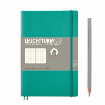 Leuchtturm1917 Not Defteri Çanta Boy (B6+), Yumuşak Kapak, 123 Numaralandırılmış Sayfa, Zümrüt Yeşil - Noktalı