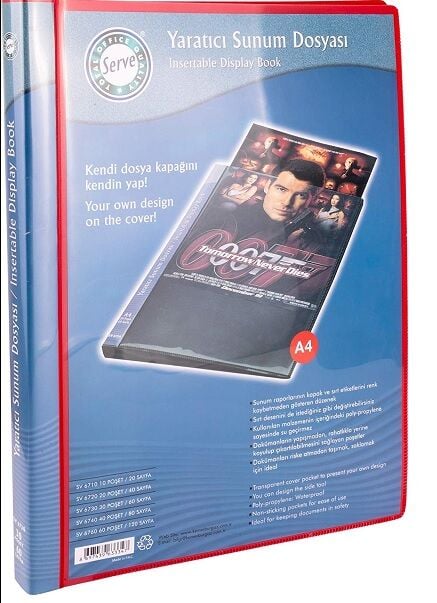 SERVE A4 Cepli Sunum Dosyası 20 Poşet - Kırmızı