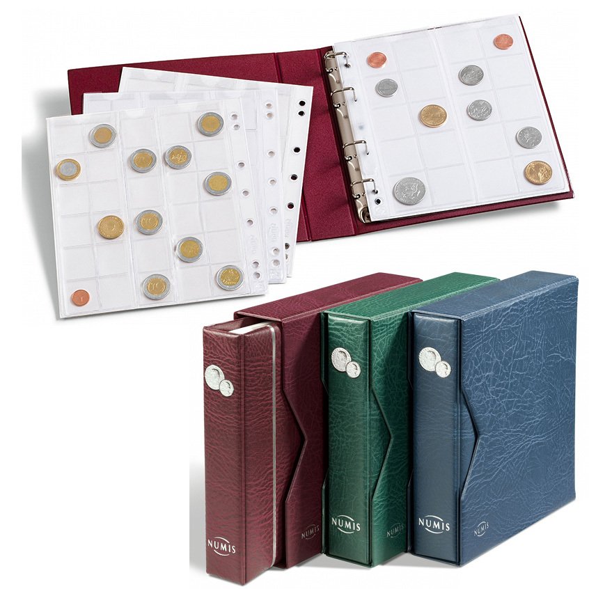 Leuchtturm Numis F, 5 Adet Numis Madeni Para Yaprağı İle Beraber Kasetli - Bordo