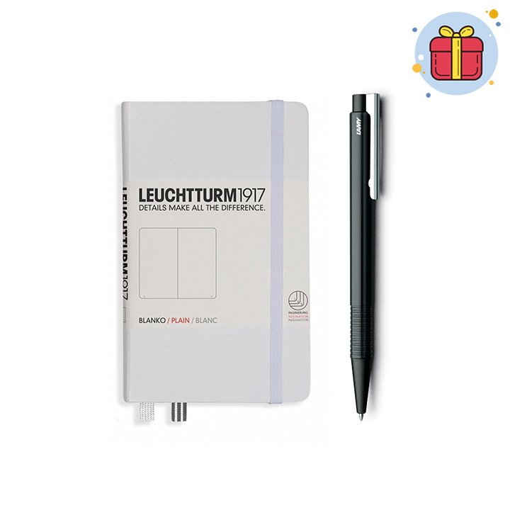 PULKO Mini Hediye Seti (Leuchtturm1917 A6 Sert Kapak Defter Düz Beyaz + Lamy Logo Mplus Siyah Tükenmez Kalem)