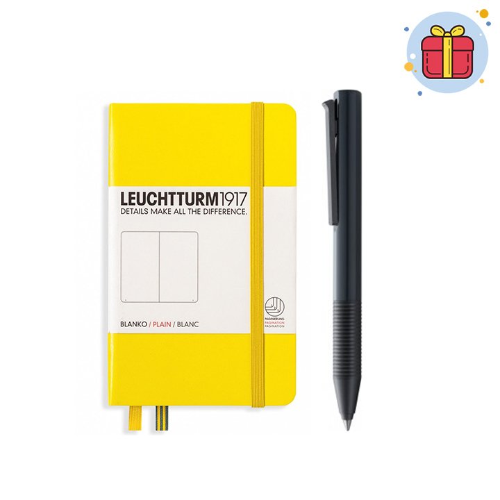 PULKO Mini Hediye Seti (Leuchtturm1917 A6 Sert Kapak Defter Çizgili Limon Sarı + Lamy Tipo Roller Kalem Parlak Siyah 337 YPS)