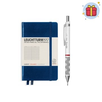 PULKO Mini Hediye Seti (Leuchtturm1917 A6 Sert Kapak Defter Noktalı Lacivert + Rotring Tikky Uçlu Kalem 0.7 Beyaz)