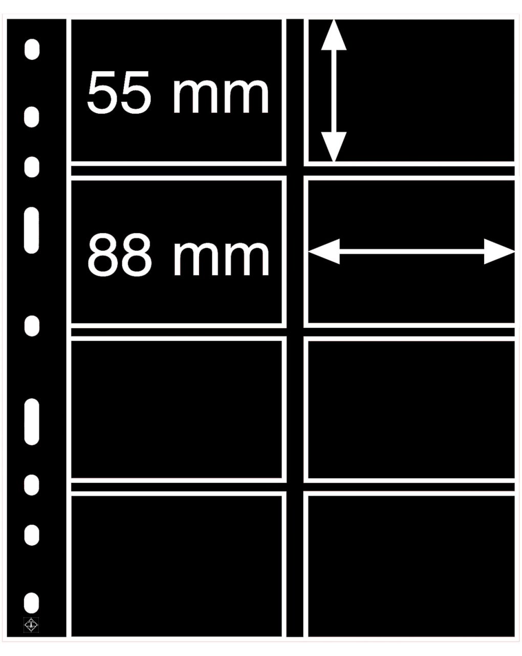 Leuchtturm OPTIMA ''Şeffaf'' ve ''Siyah'' Yapraklar, 4VS (55x88mm) (Siyah Zemin)