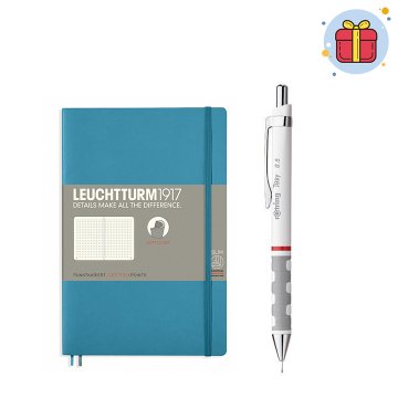 PULKO Mini Hediye Seti (Leuchtturm1917 B6+ Yumuşak Kapak Defter Noktalı Kuzey Mavi + Rotring Tikky Uçlu Kalem 0.5 Beyaz)