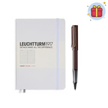 PULKO Klasik Hediye Seti (Leuchtturm1917 A5 Sert Kapak Çizgili Beyaz + Lamy LX Roller Kalem Kahverengi)