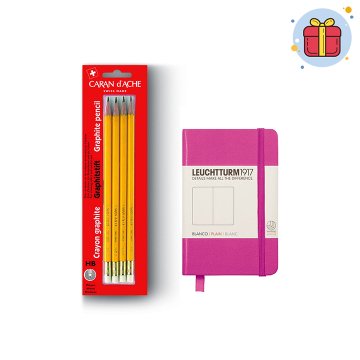 PULKO Şirin Hediye Seti (Leuchtturm1917 A7 Sert Kapak Not Defteri Düz Pembe + Caran d'Ache Silgili Kalem)