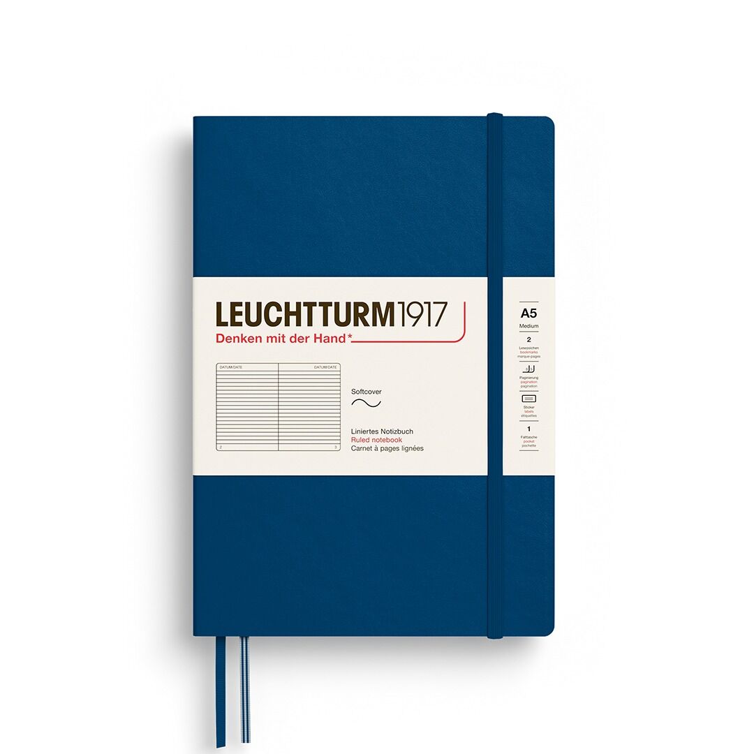 Leuchtturm1917 Not Defteri Orta Boy (A5), Yumuşak Kapak, 121 Numaralandırılmış Sayfa, Indigo Mavi - Çizgili
